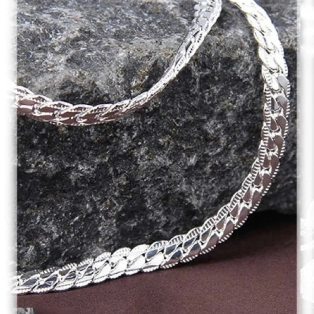 925 Sterling Silver 6mm Side Chain 20/22/24 Inch Necklace Jewelry Gift